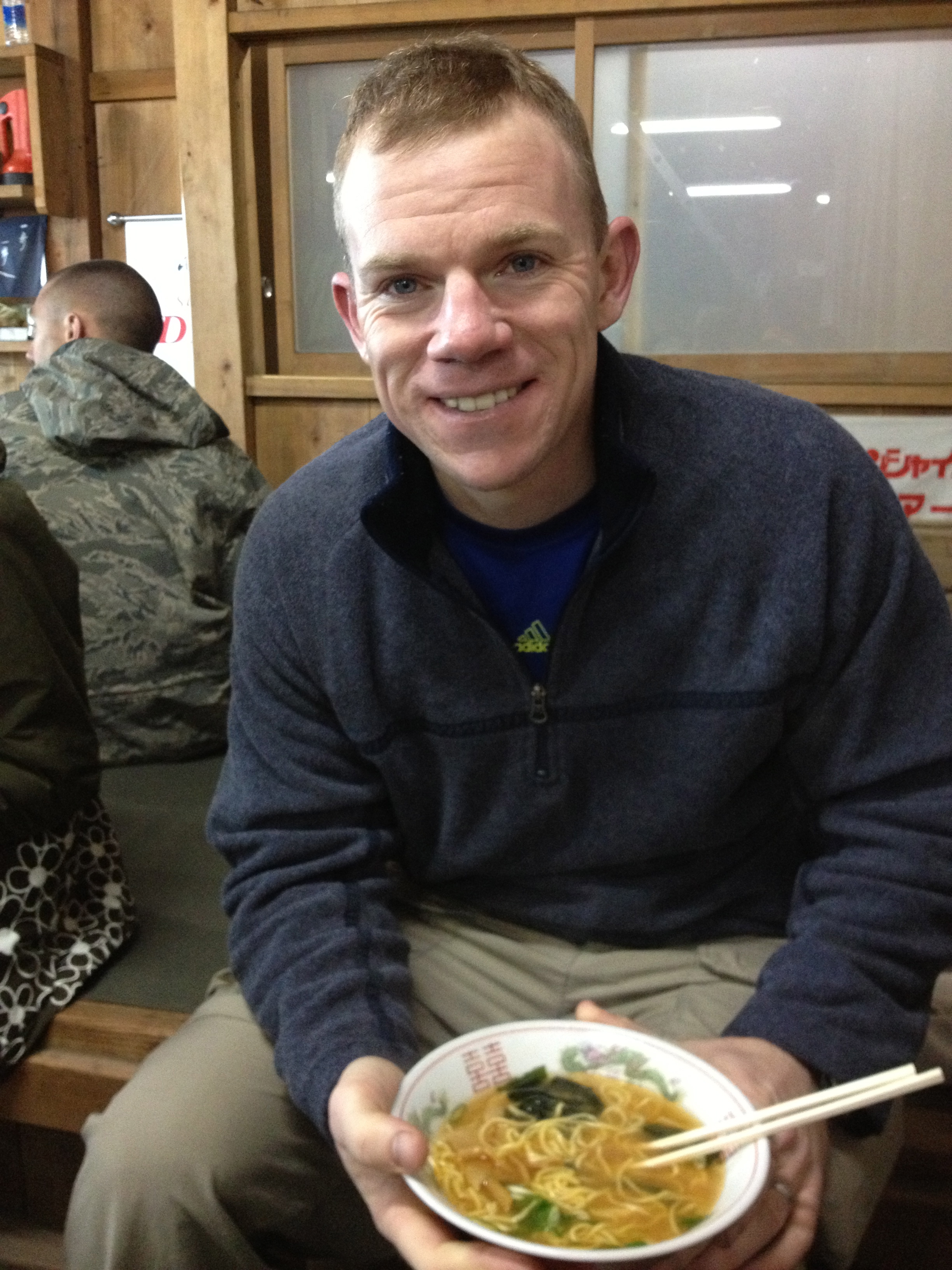 Enjoying some ramen at the top of Mt. Fuji. 