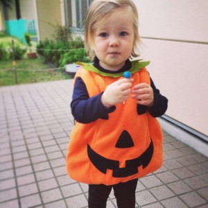 Enjoying her first ever candy.