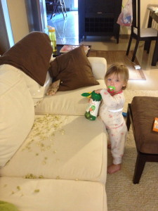 The puff-covered couch.  I was finding those little buggers for days. 